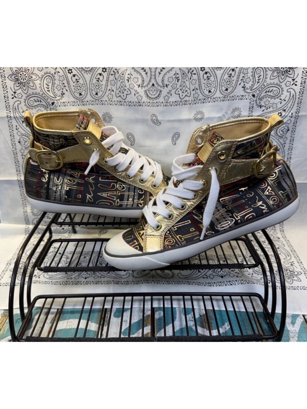 RARE COACH Canvas Logo Gold Britney High Top Sneakers Womans Size 8.5B